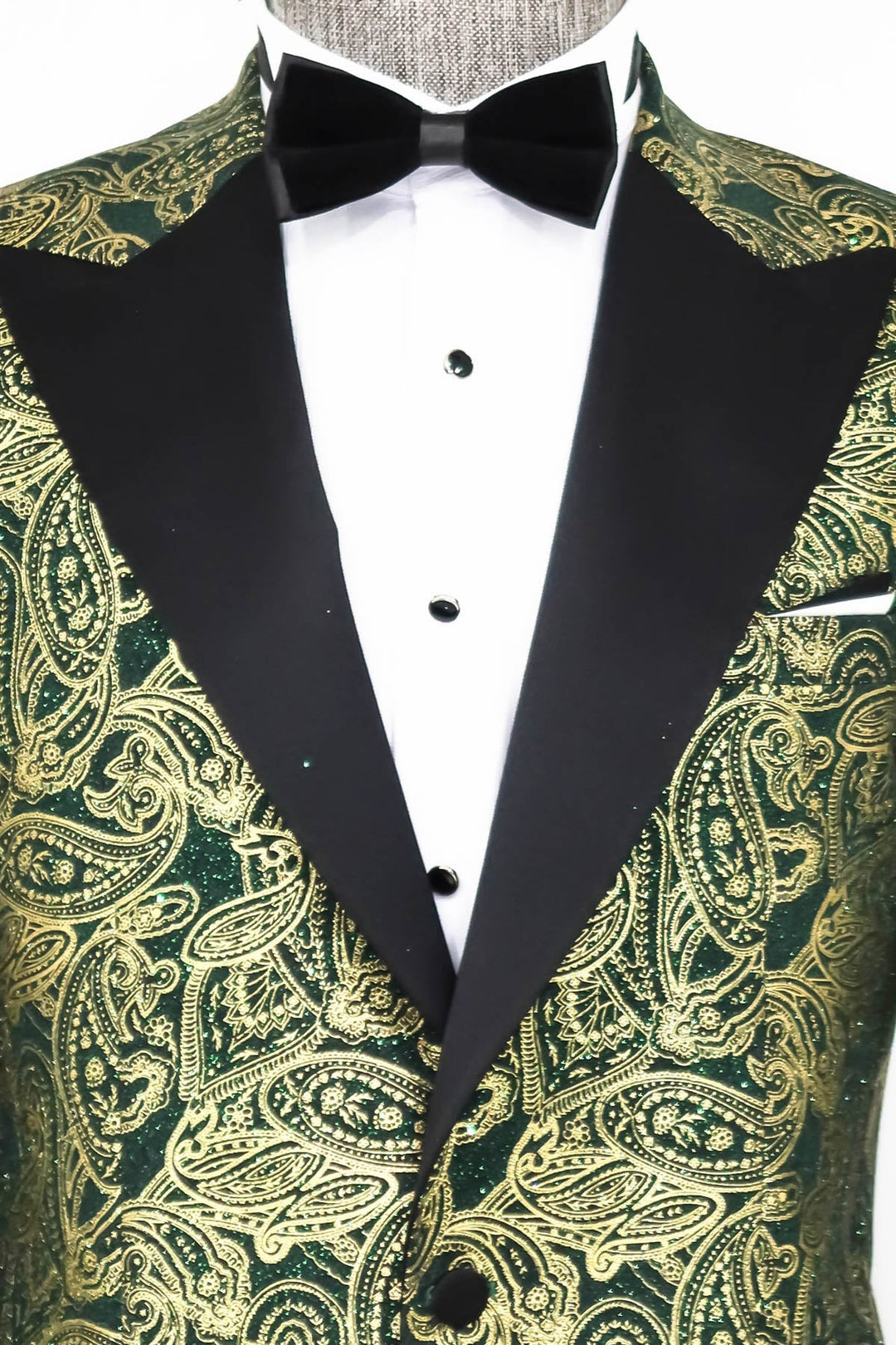 WSS Paisley Peak Lapel Green Men Prom Blazer  - Singen