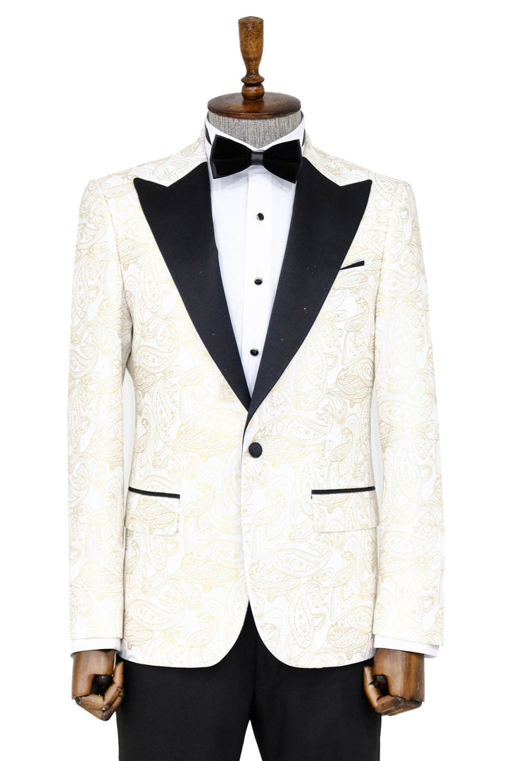 WSS Paisley Peak Lapel White Men Prom Blazer  - Singen