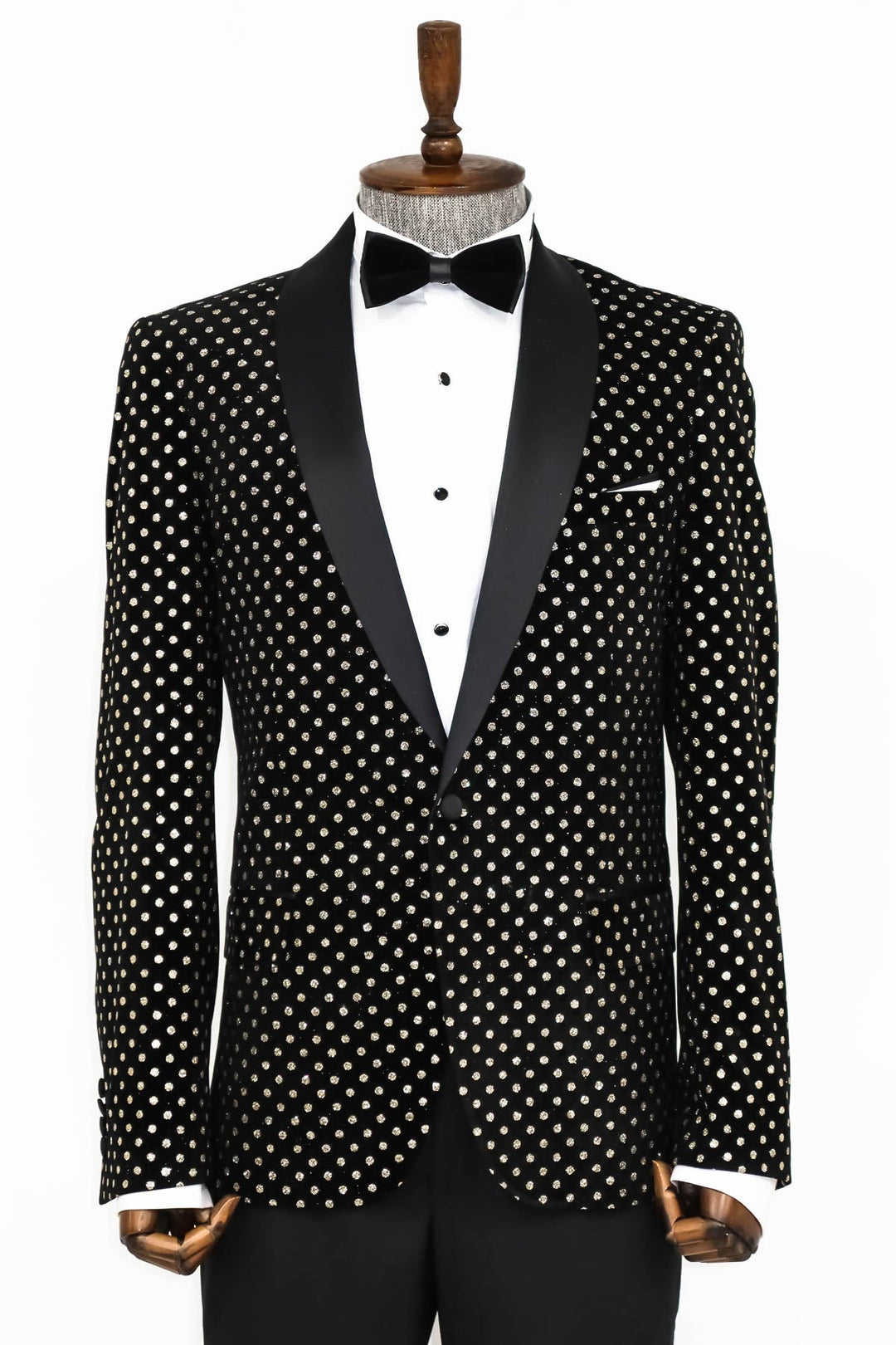 WSS Dot Patterned Slim Fit Black Men Prom Blazer  - Singen