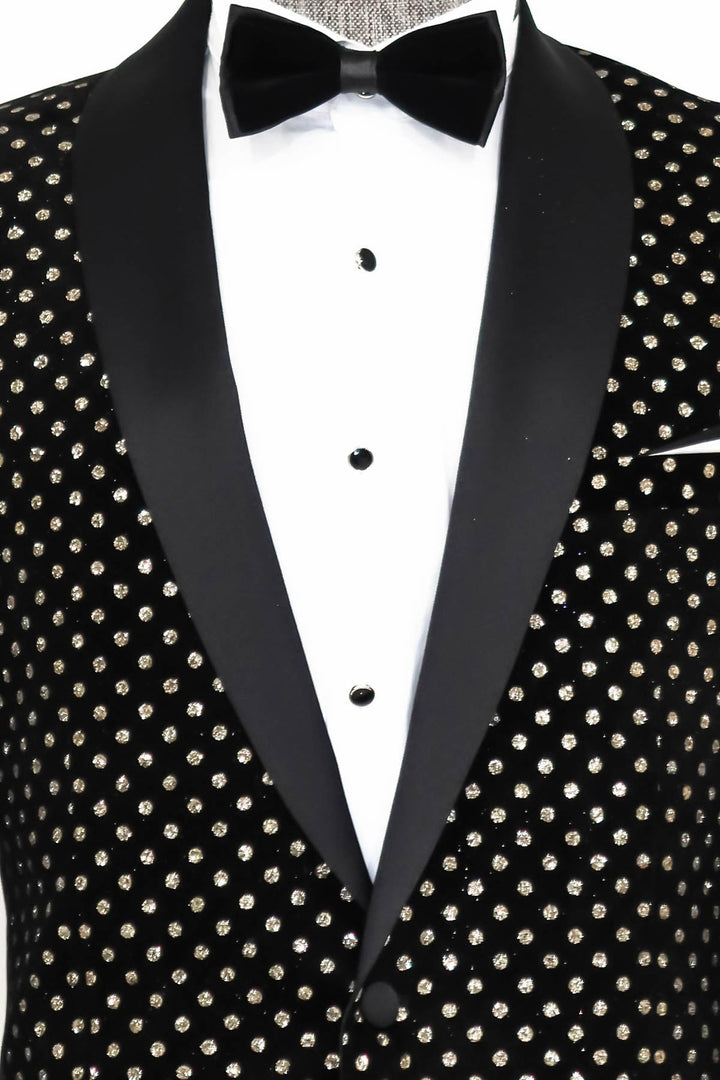 WSS Dot Patterned Slim Fit Black Men Prom Blazer  - Singen