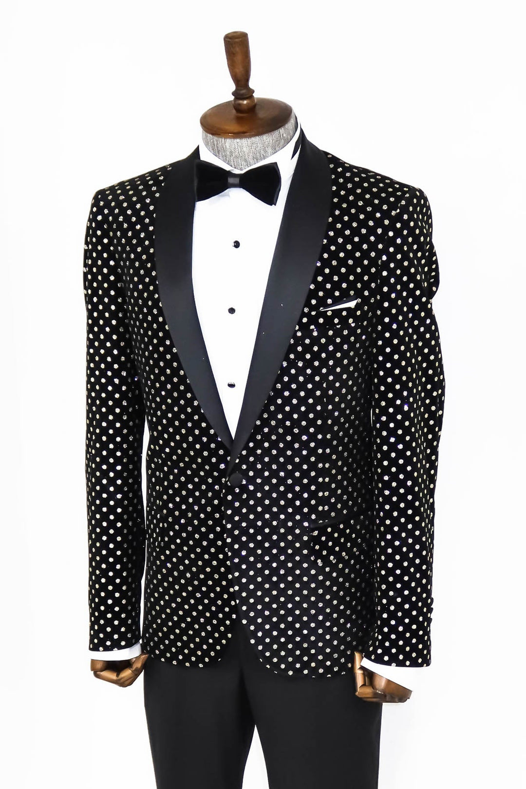 WSS Dot Patterned Slim Fit Black Men Prom Blazer  - Singen