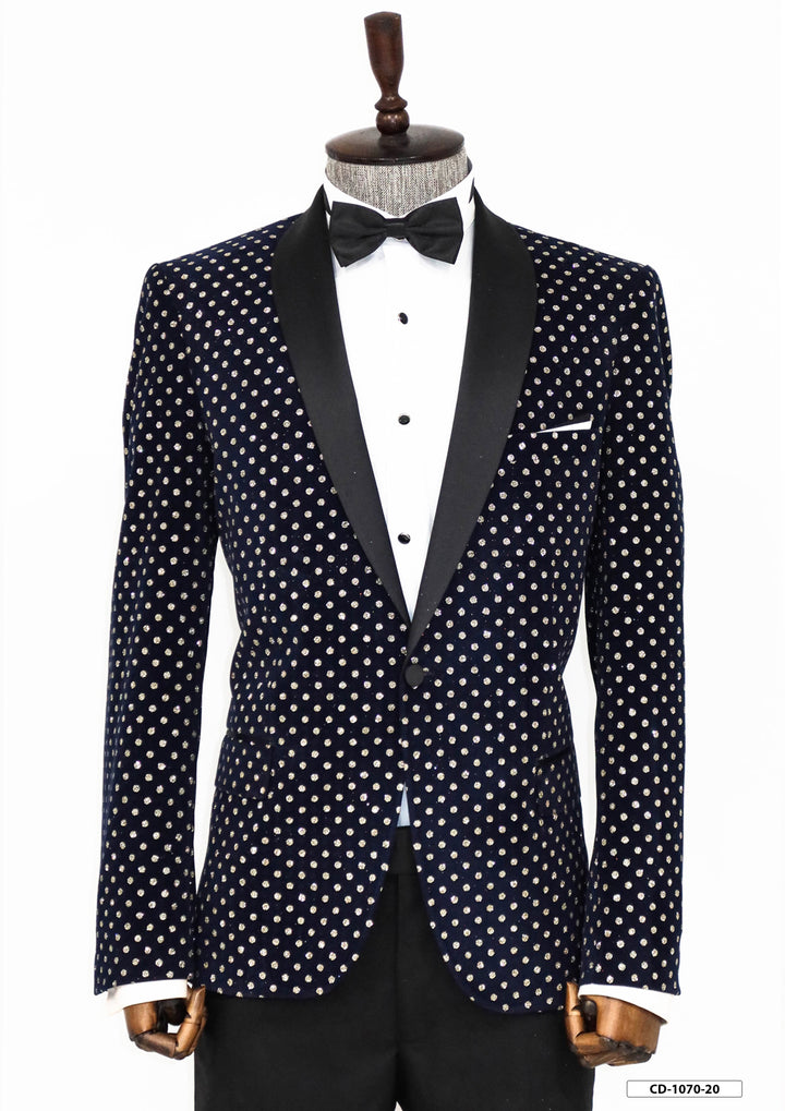 WSS Dot Patterned Slim Fit Navy Blue Men Prom Blazer  - Singen