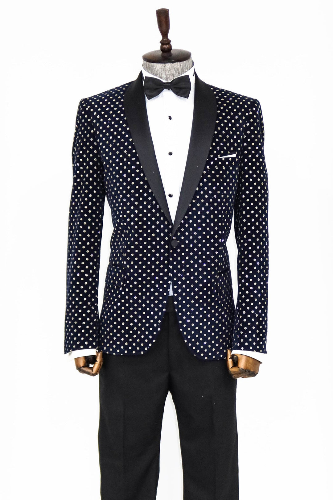 WSS Dot Patterned Slim Fit Navy Blue Men Prom Blazer  - Singen