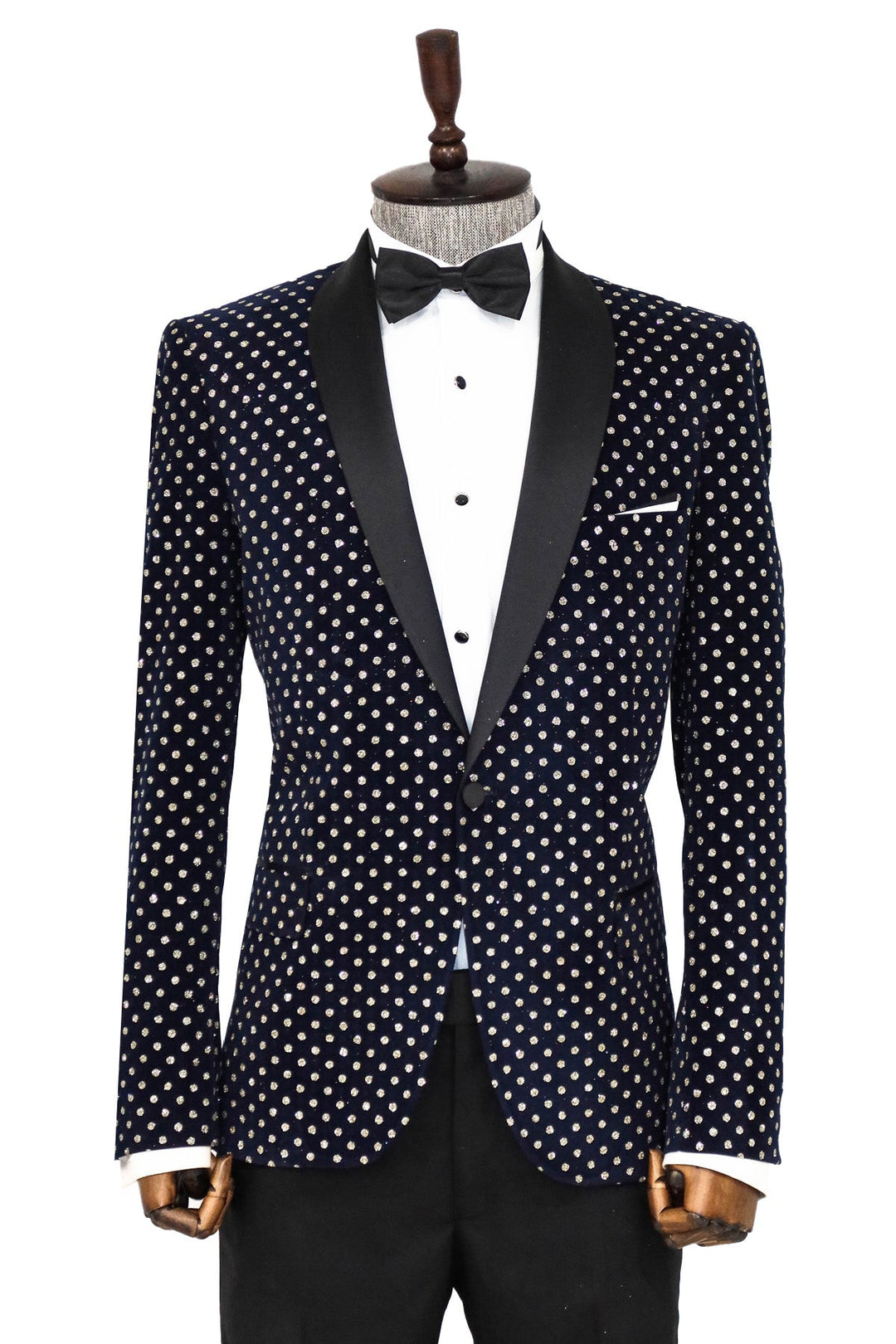 WSS Dot Patterned Slim Fit Navy Blue Men Prom Blazer  - Singen