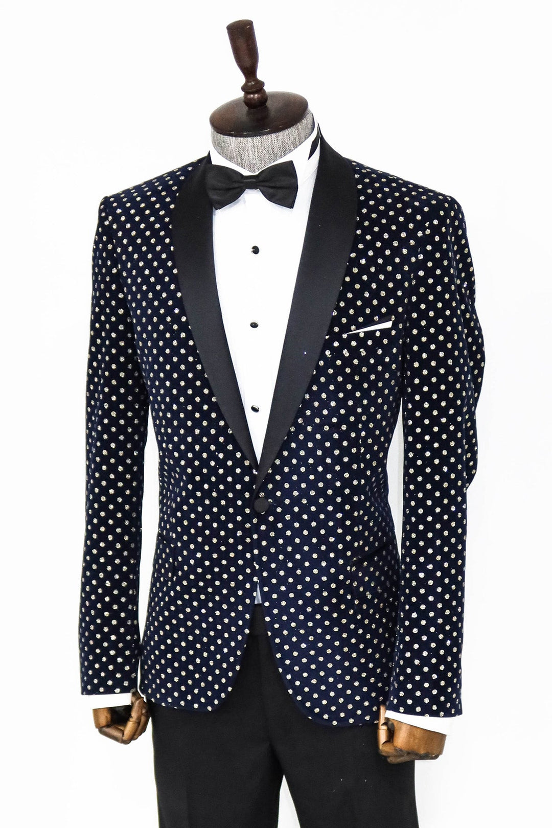 WSS Dot Patterned Slim Fit Navy Blue Men Prom Blazer  - Singen