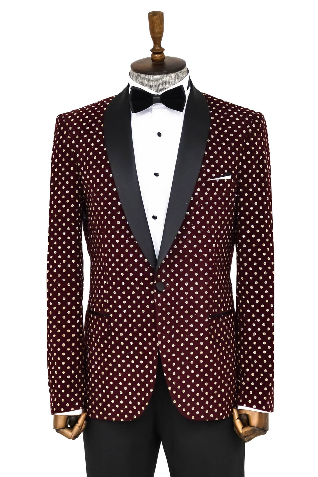 WSS Dot Patterned Slim Fit Burgundy Men Prom Blazer  - Singen