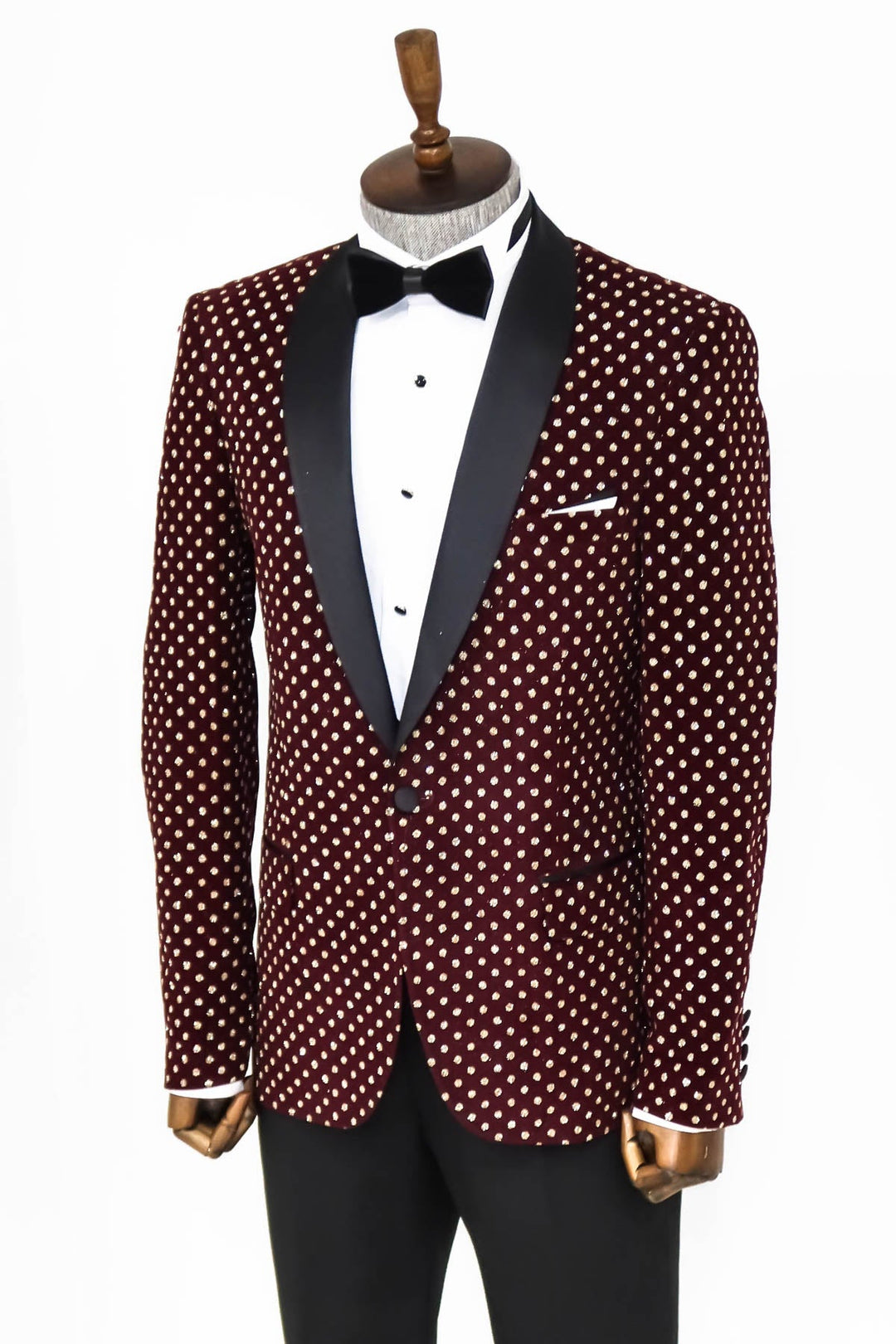 WSS Dot Patterned Slim Fit Burgundy Men Prom Blazer  - Singen