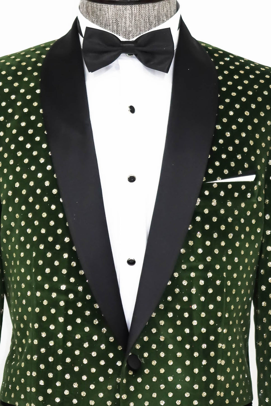 WSS Dot Pattern Slim Fit Dark Green Men Prom Blazer  - Singen