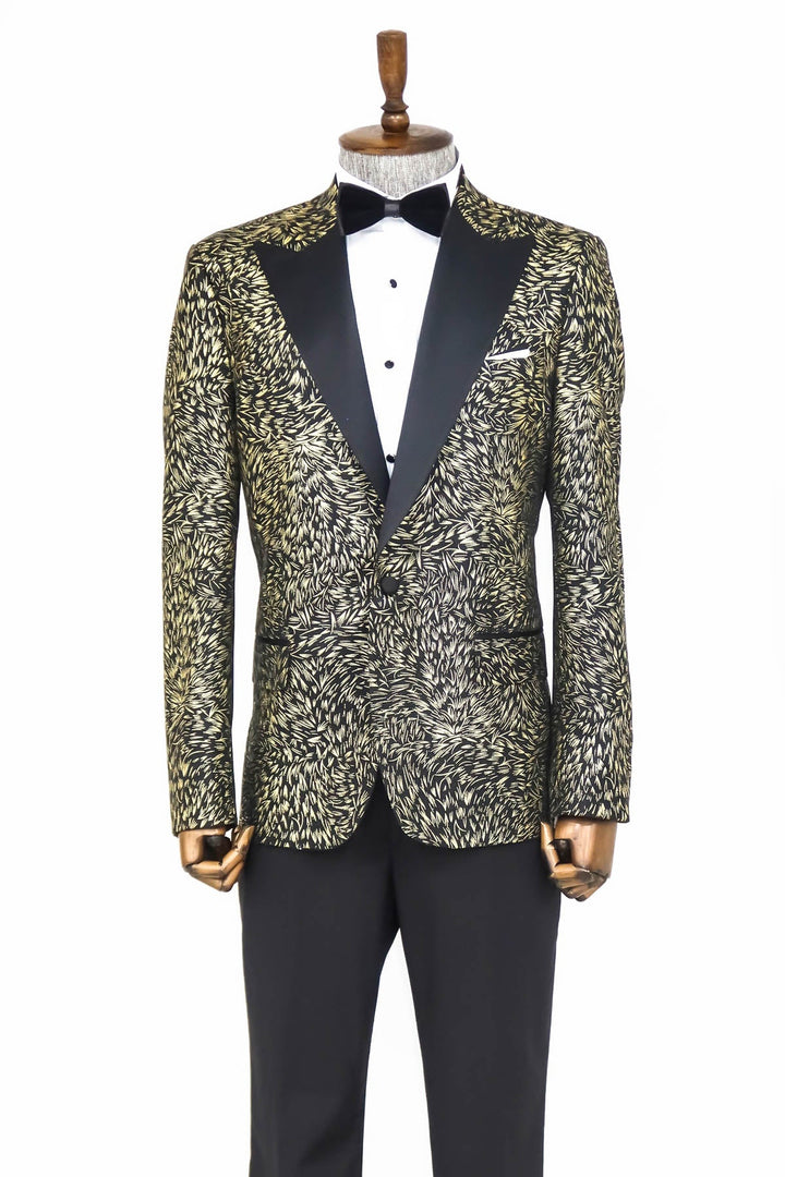 WSS Feather Patterned Slim Fit Black Men Prom Blazer  - Singen