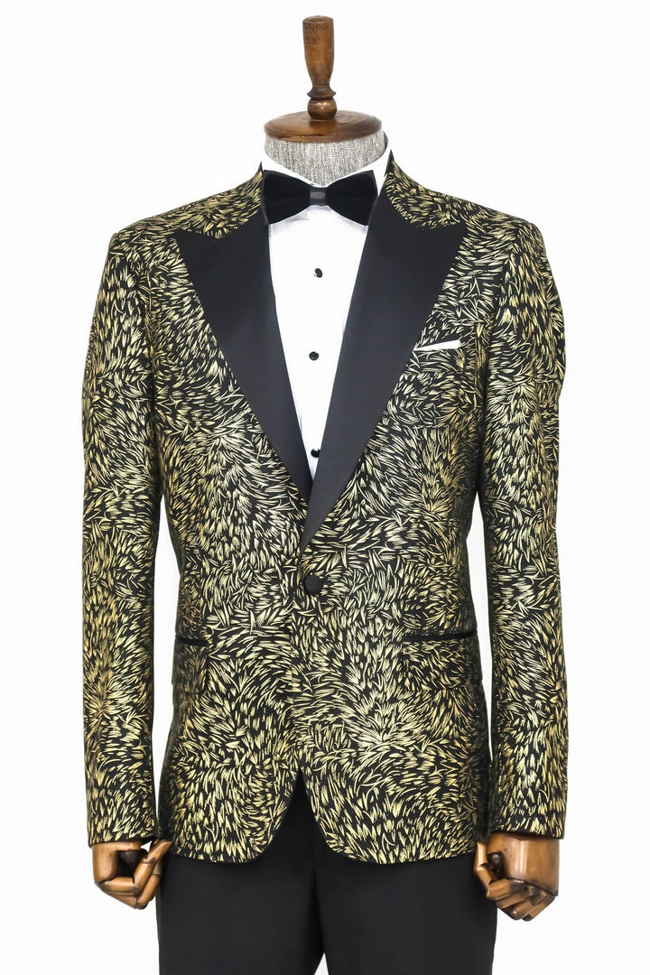 WSS Feather Patterned Slim Fit Black Men Prom Blazer  - Singen