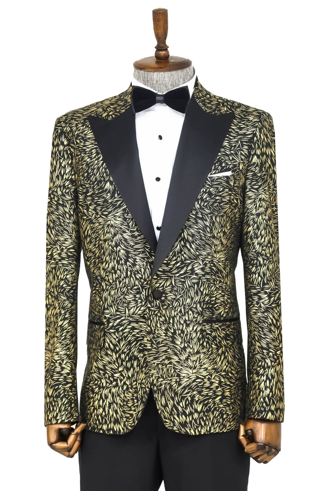 WSS Feather Patterned Slim Fit Black Men Prom Blazer  - Singen