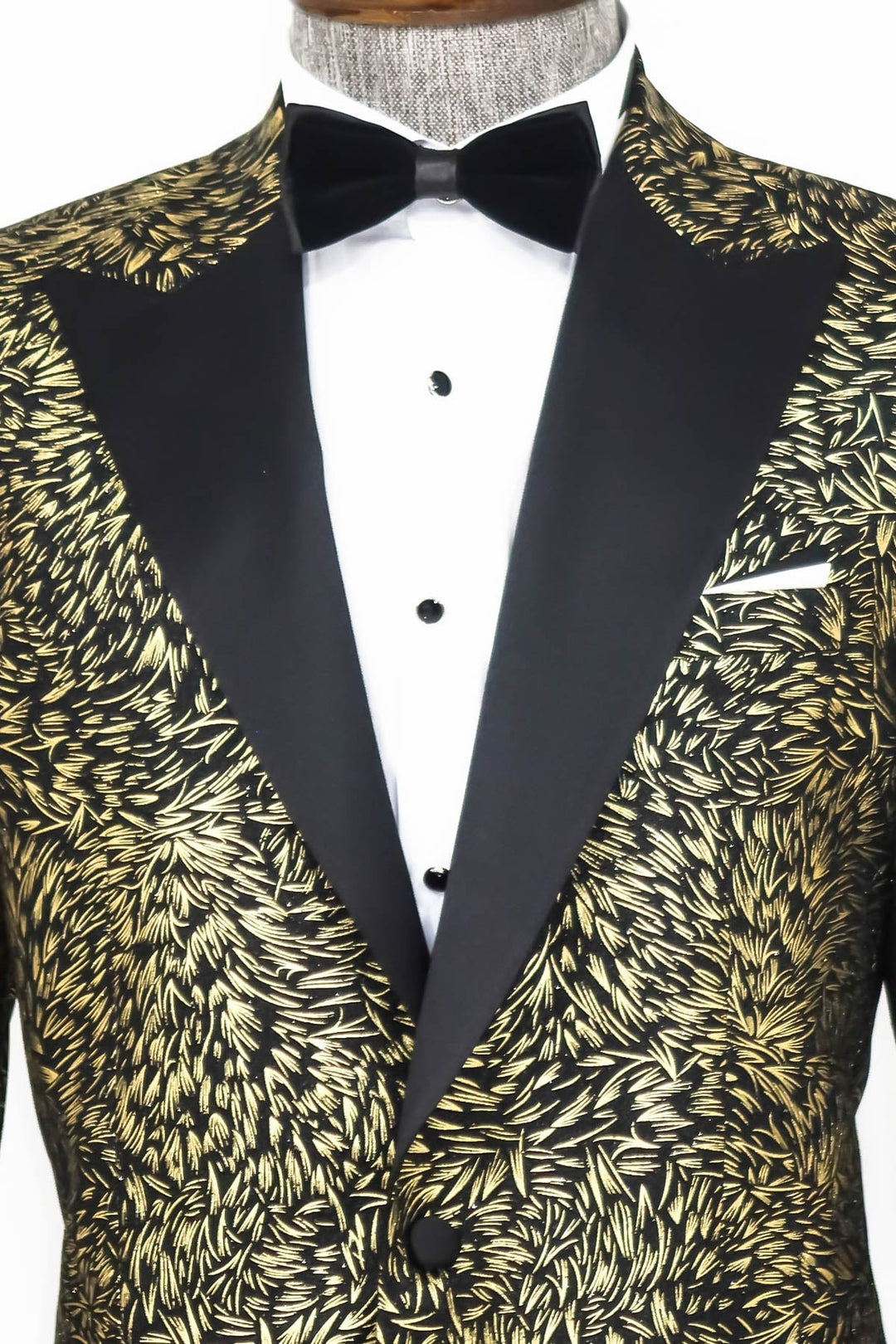 WSS Feather Patterned Slim Fit Black Men Prom Blazer  - Singen