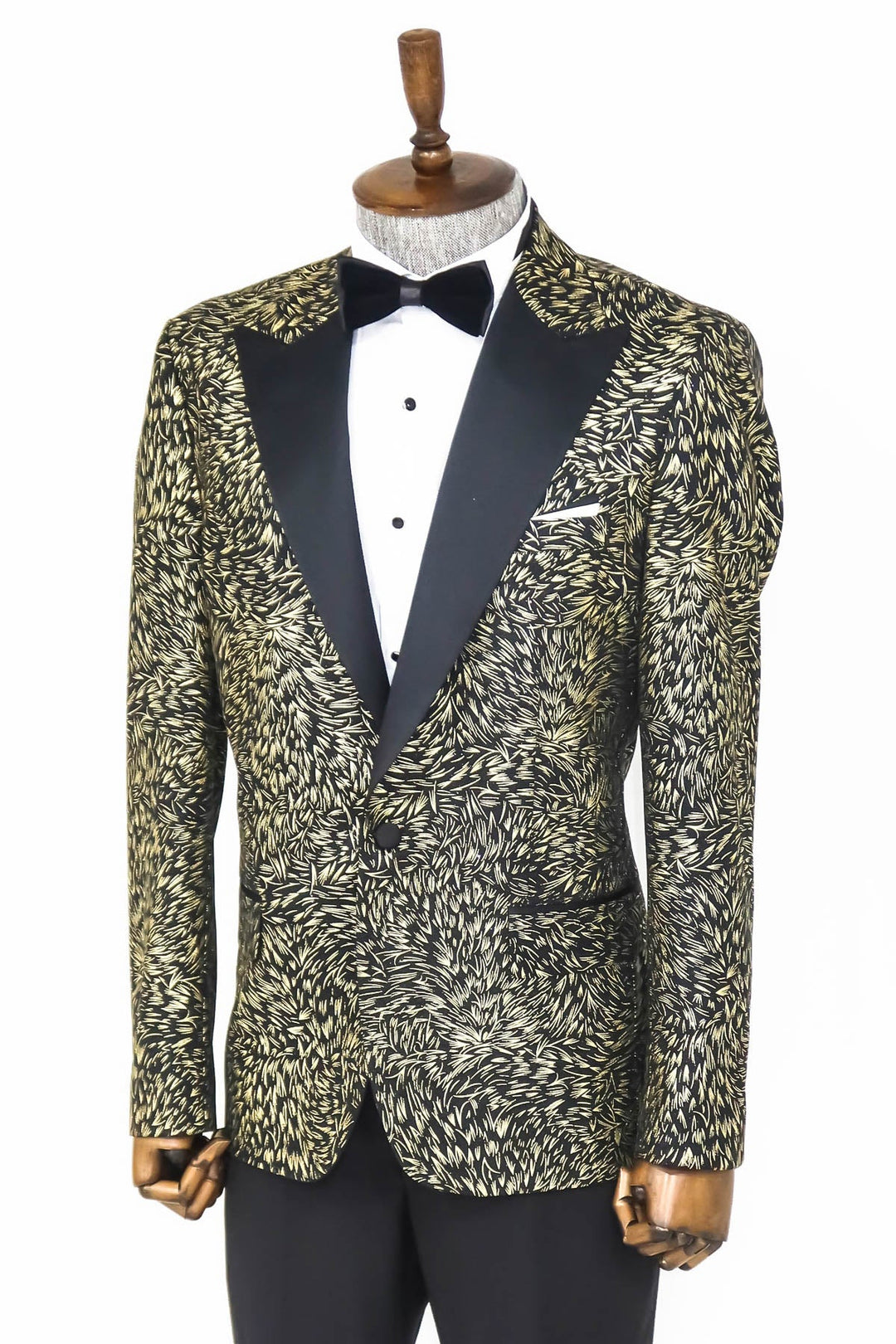 WSS Feather Patterned Slim Fit Black Men Prom Blazer  - Singen