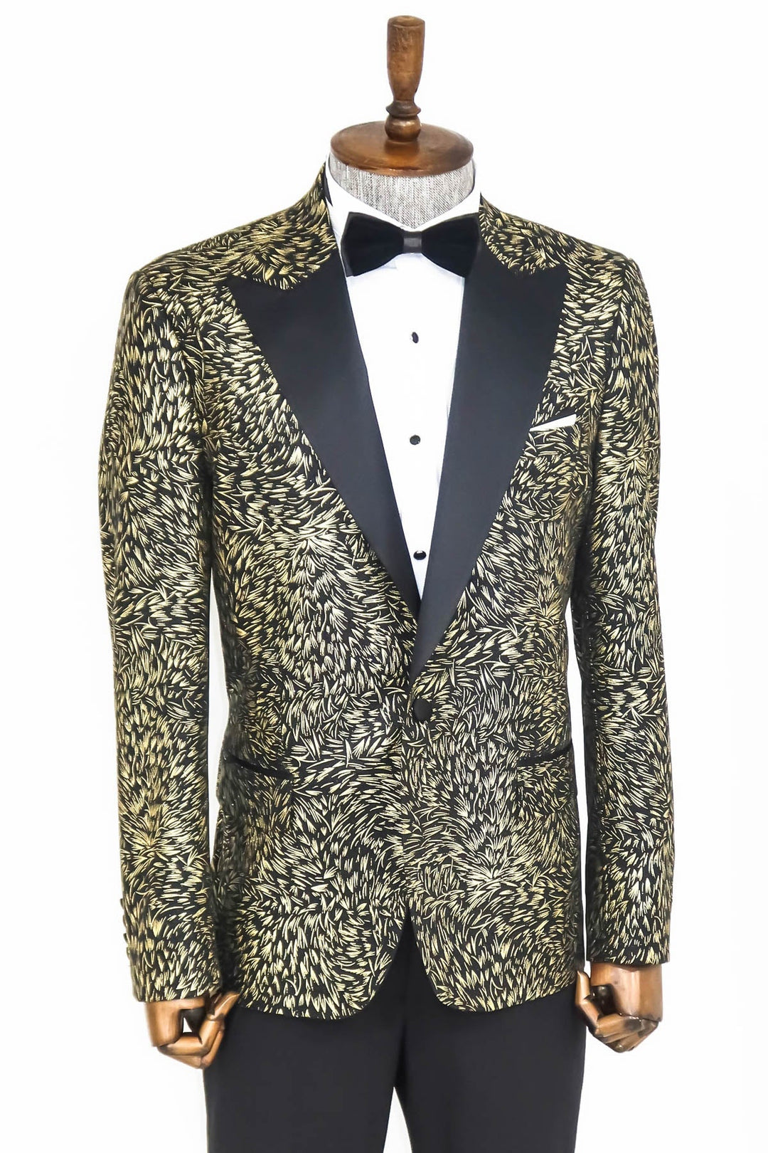 WSS Feather Patterned Slim Fit Black Men Prom Blazer  - Singen