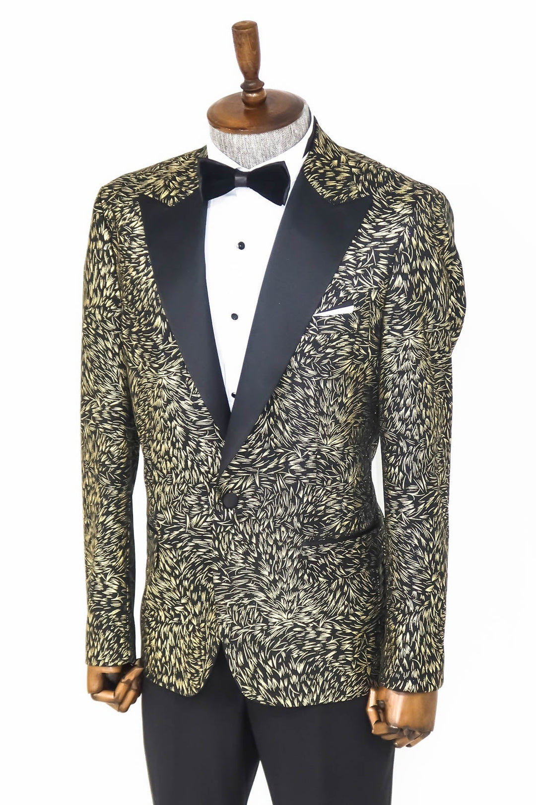 WSS Feather Patterned Slim Fit Black Men Prom Blazer  - Singen