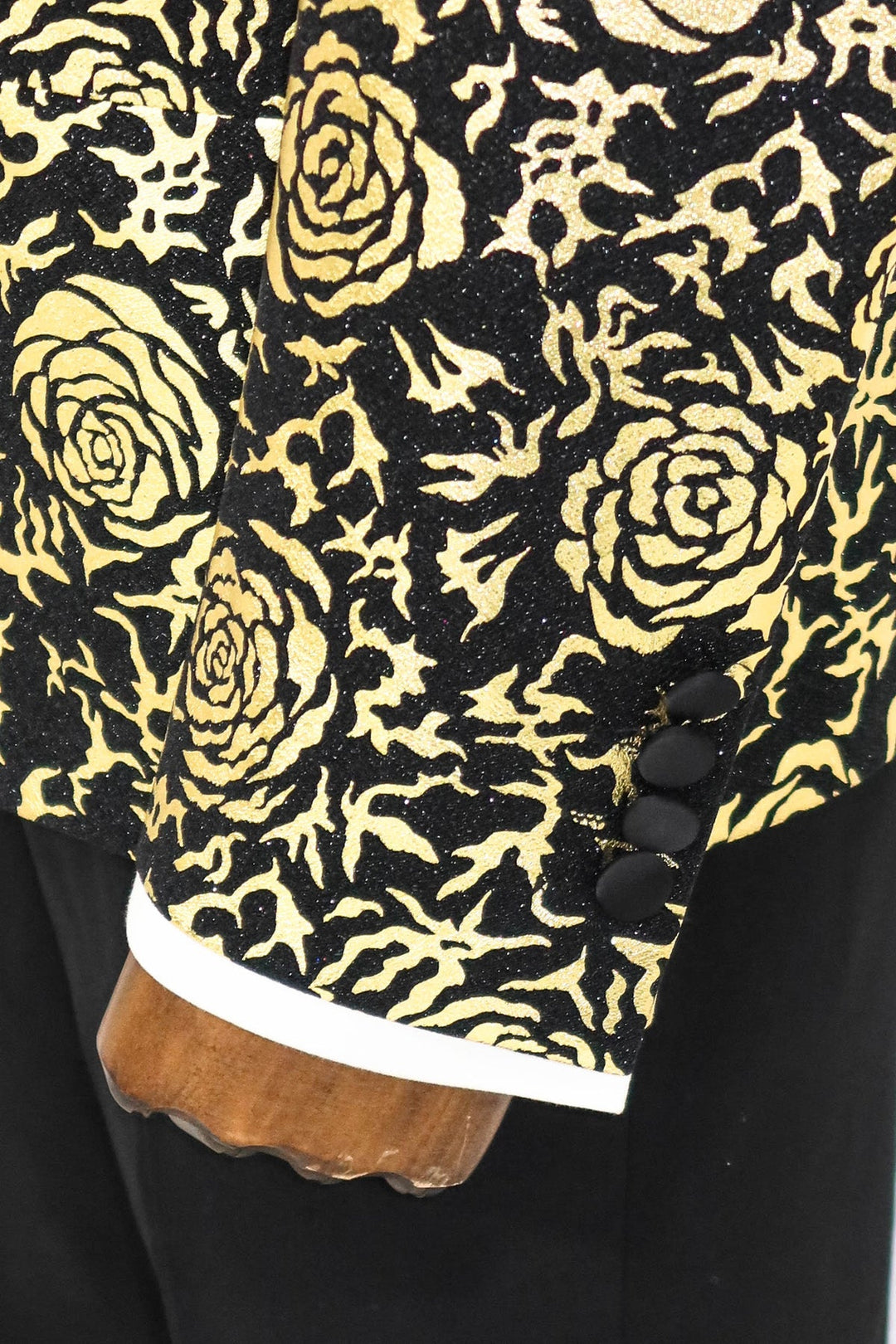 WSS Gold Rose Patterned Slim Fit Black Men Prom Blazer  - Singen