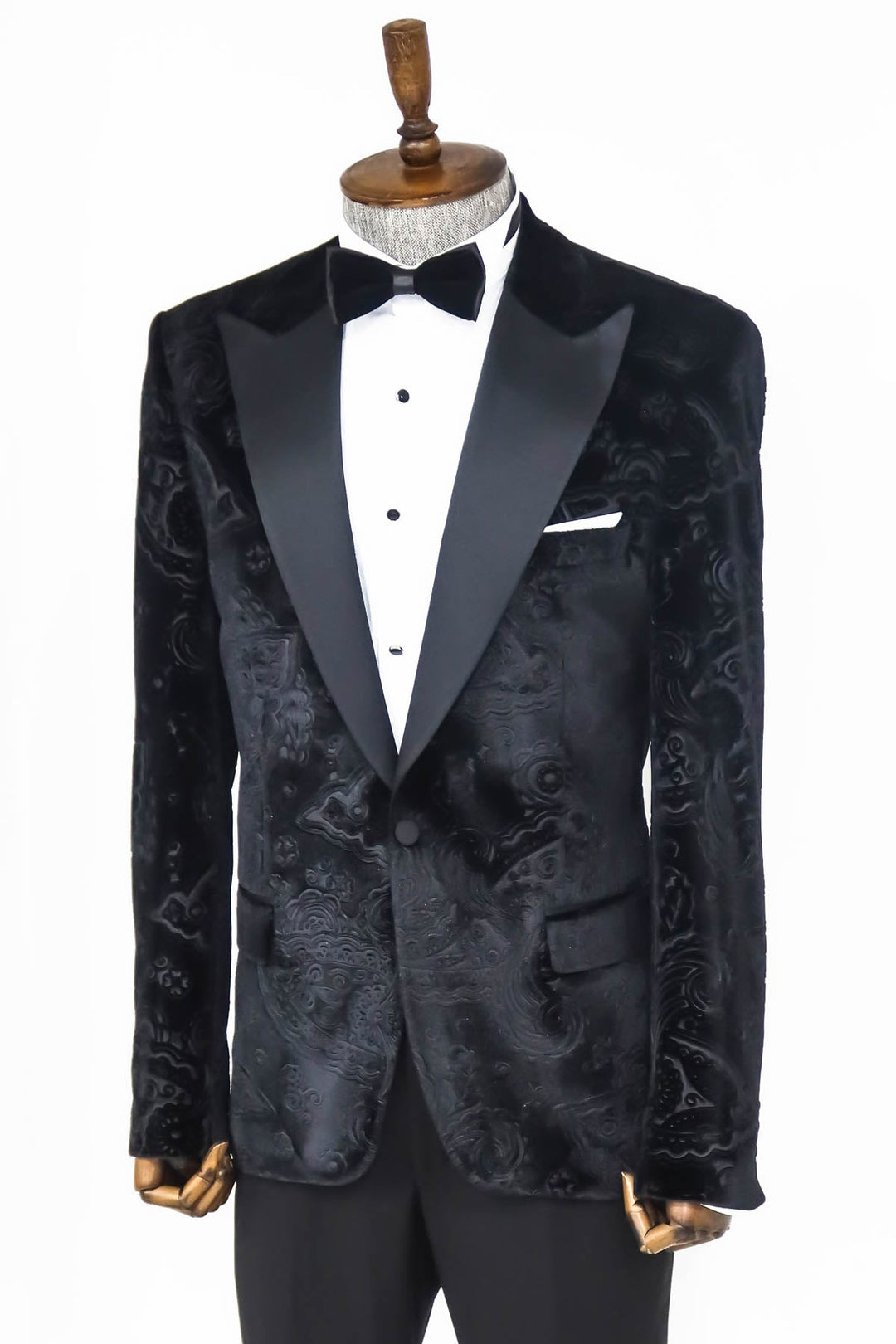 WSS Floral Patterned Velvet Black Men Prom Blazer  - Singen