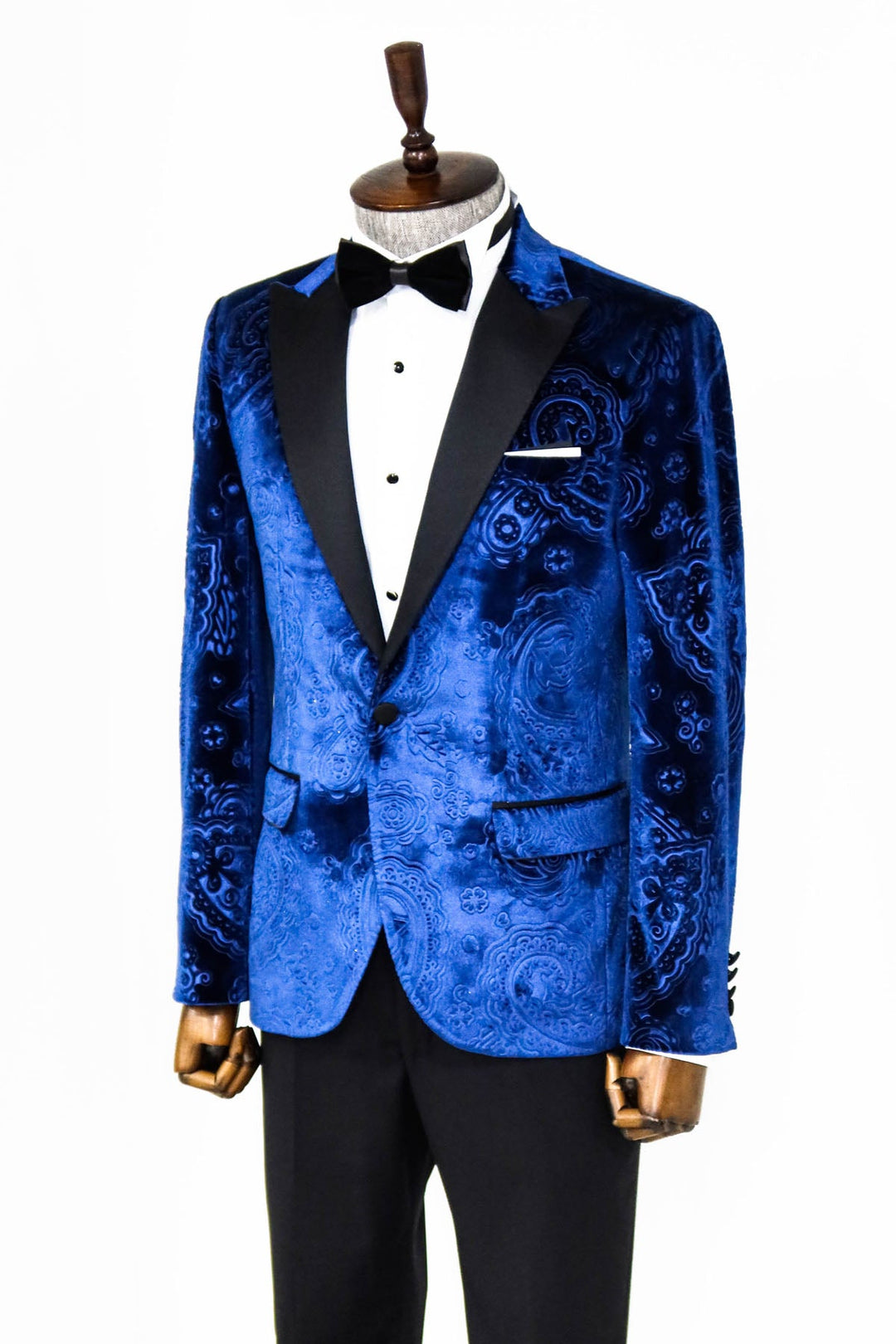 WSS Floral Patterned Velvet Navy Blue Men Prom Blazer  - Singen