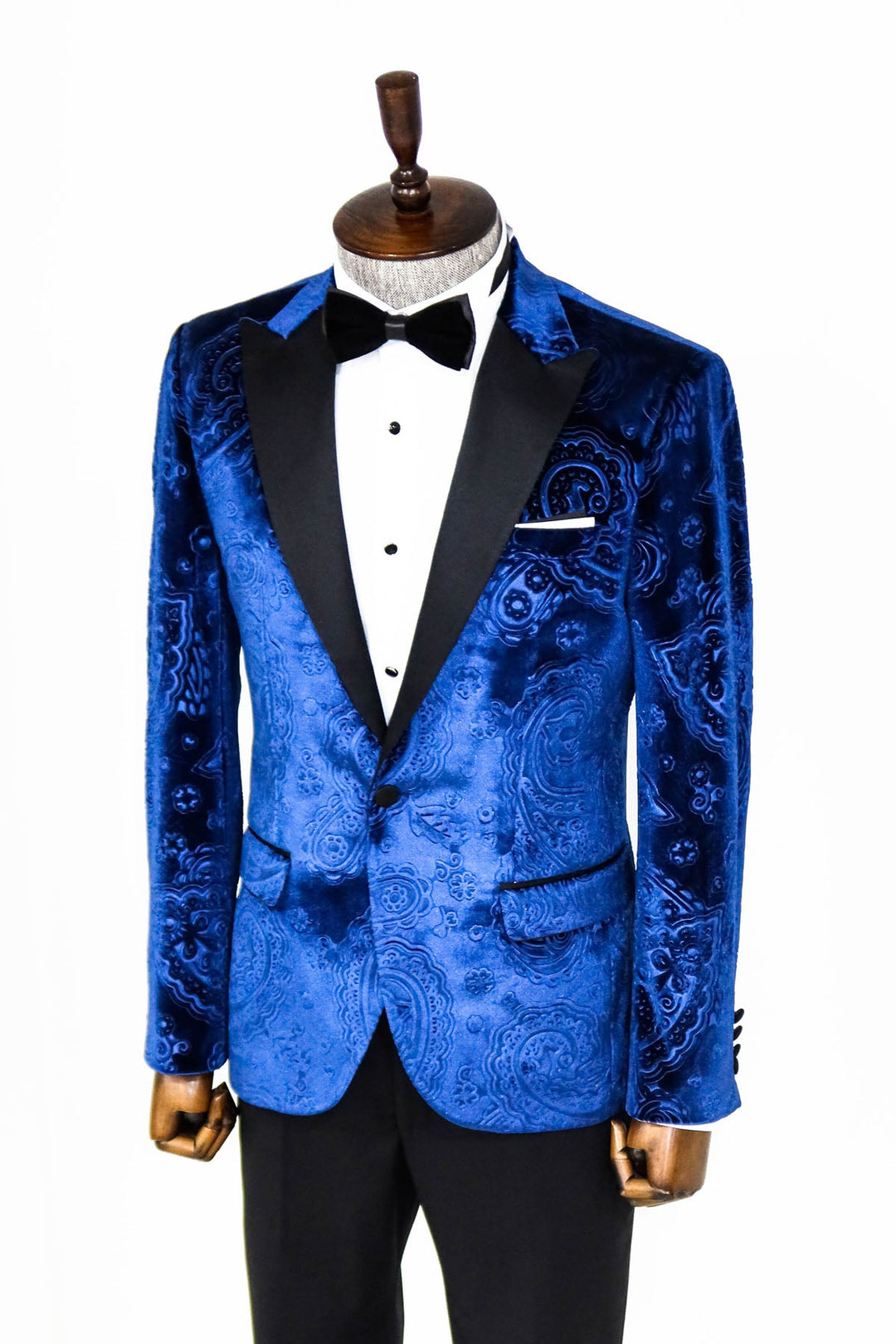 WSS Floral Patterned Velvet Navy Blue Men Prom Blazer  - Singen