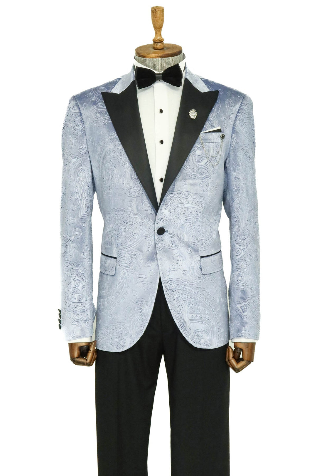 WSS Floral Patterned Velvet Blue Men Prom Blazer  - Singen