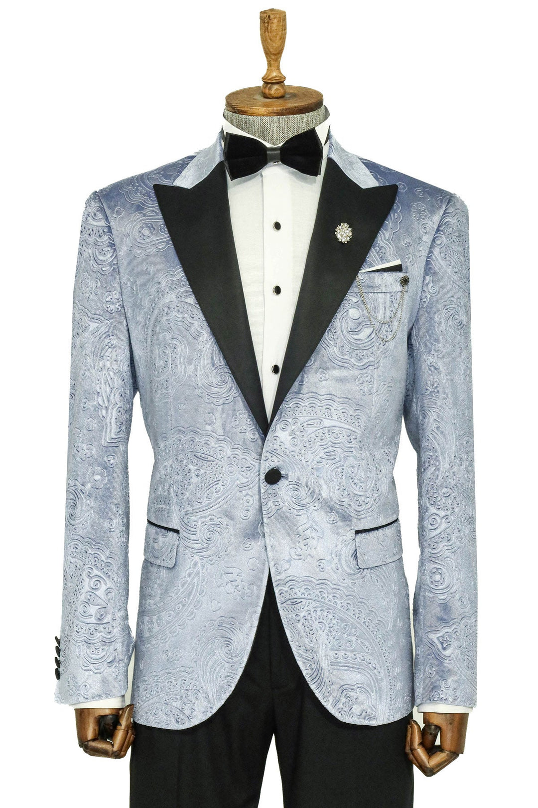 WSS Floral Patterned Velvet Blue Men Prom Blazer  - Singen