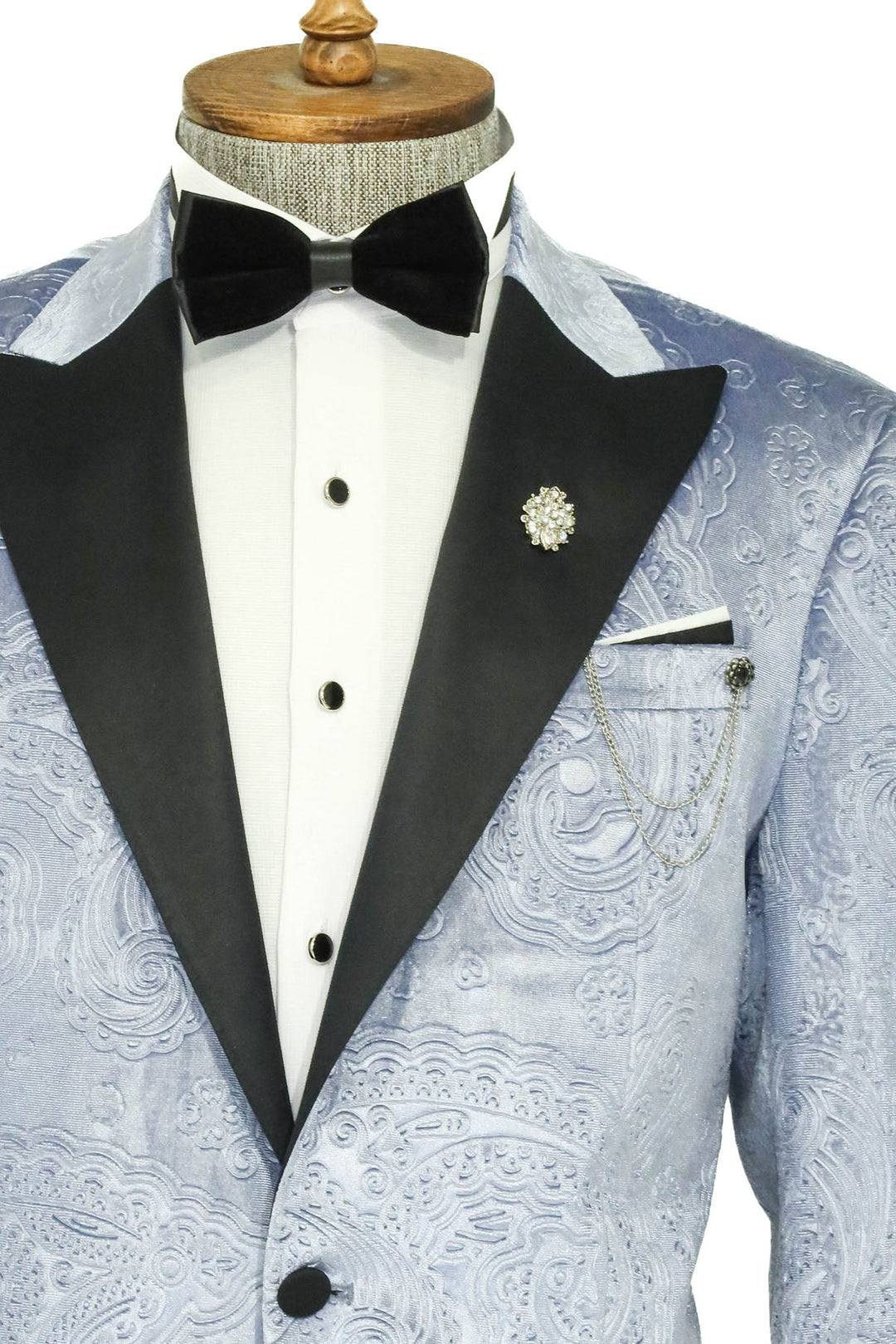 WSS Floral Patterned Velvet Blue Men Prom Blazer  - Singen