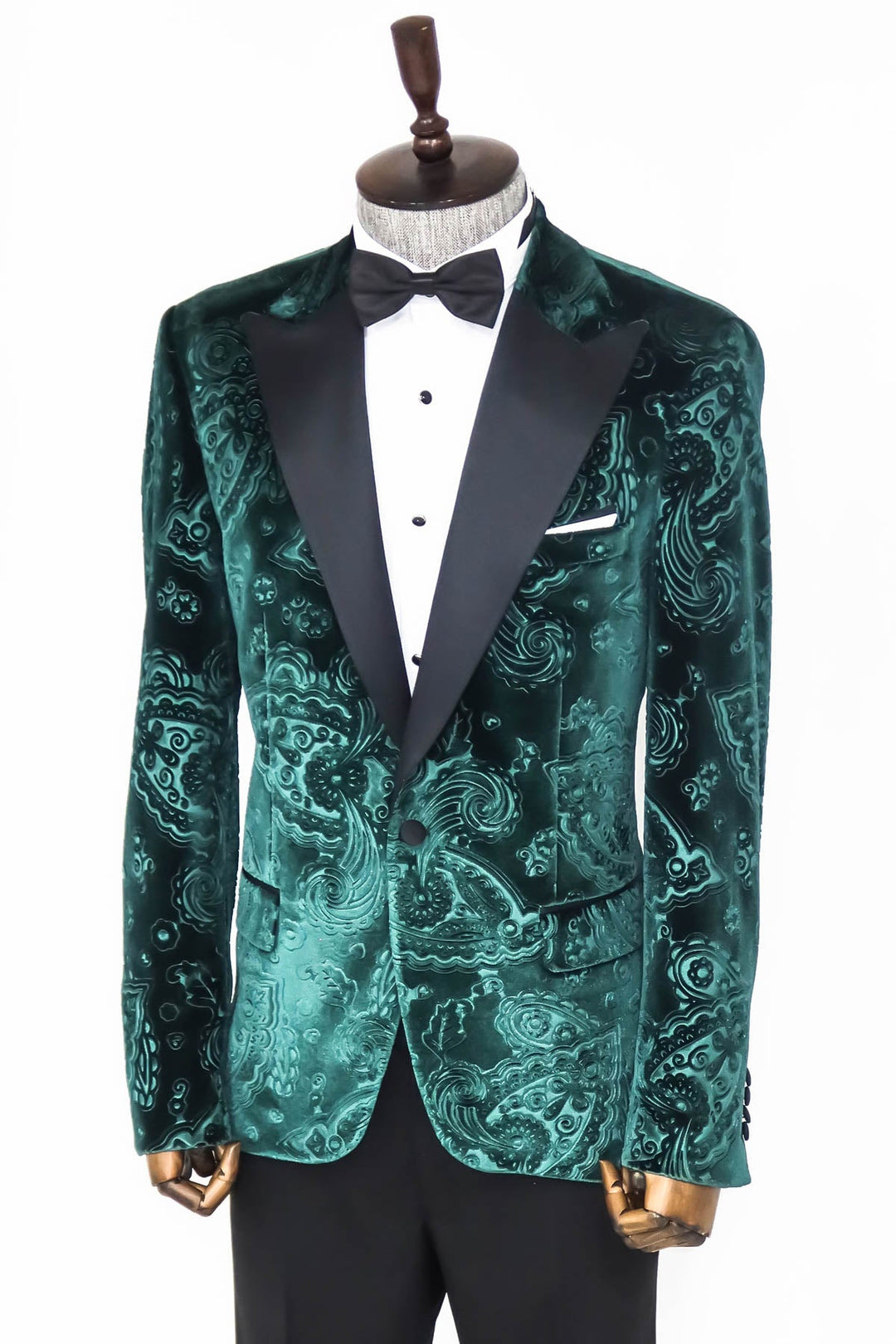 WSS Floral Patterned Velvet Green Men Prom Blazer  - Singen