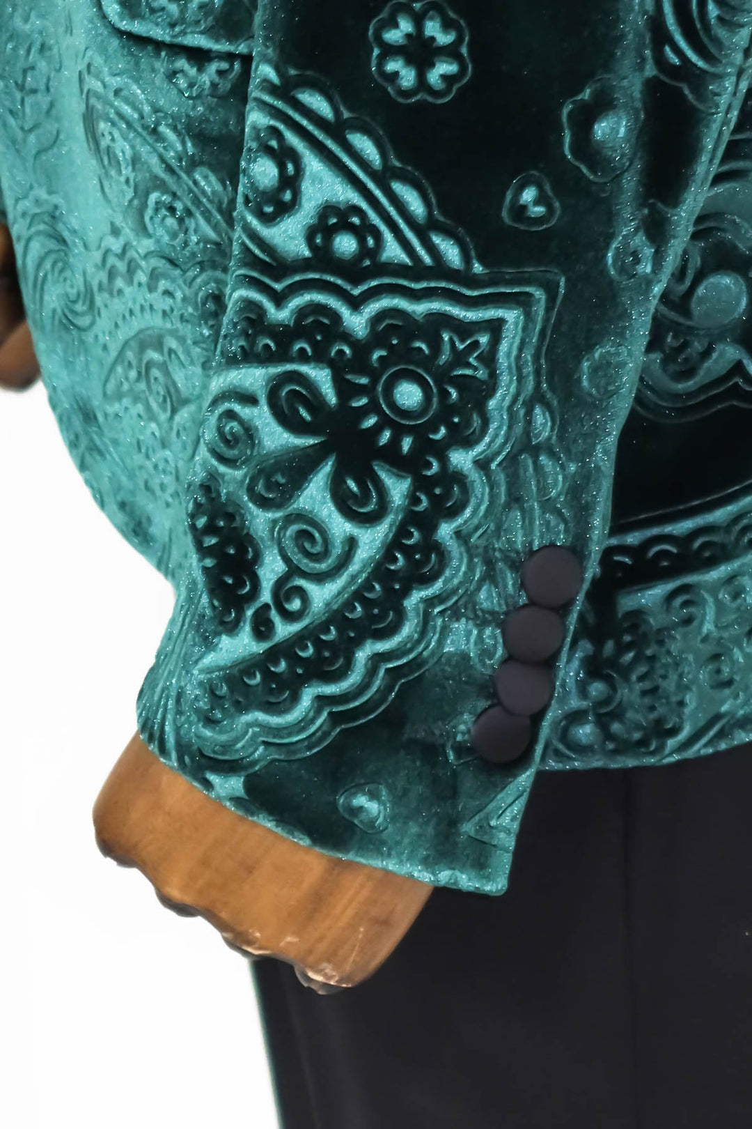 WSS Floral Patterned Velvet Green Men Prom Blazer  - Singen