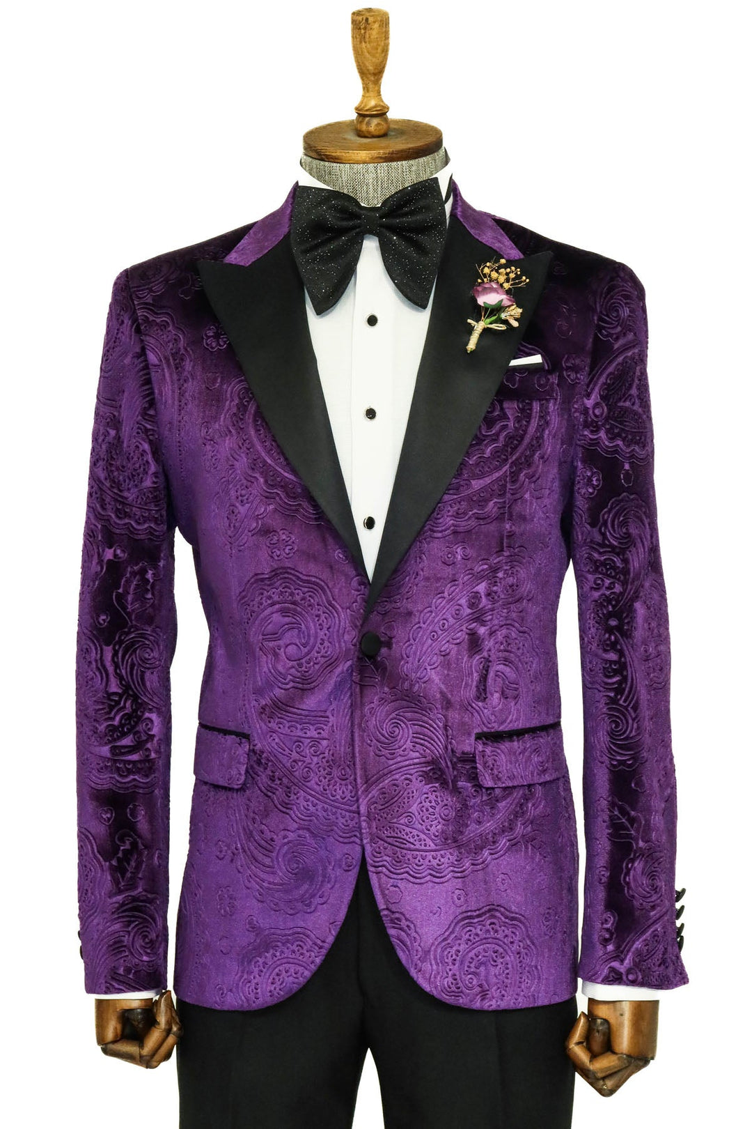 WSS Floral Patterned Velvet Purple Men Prom Blazer  - Singen