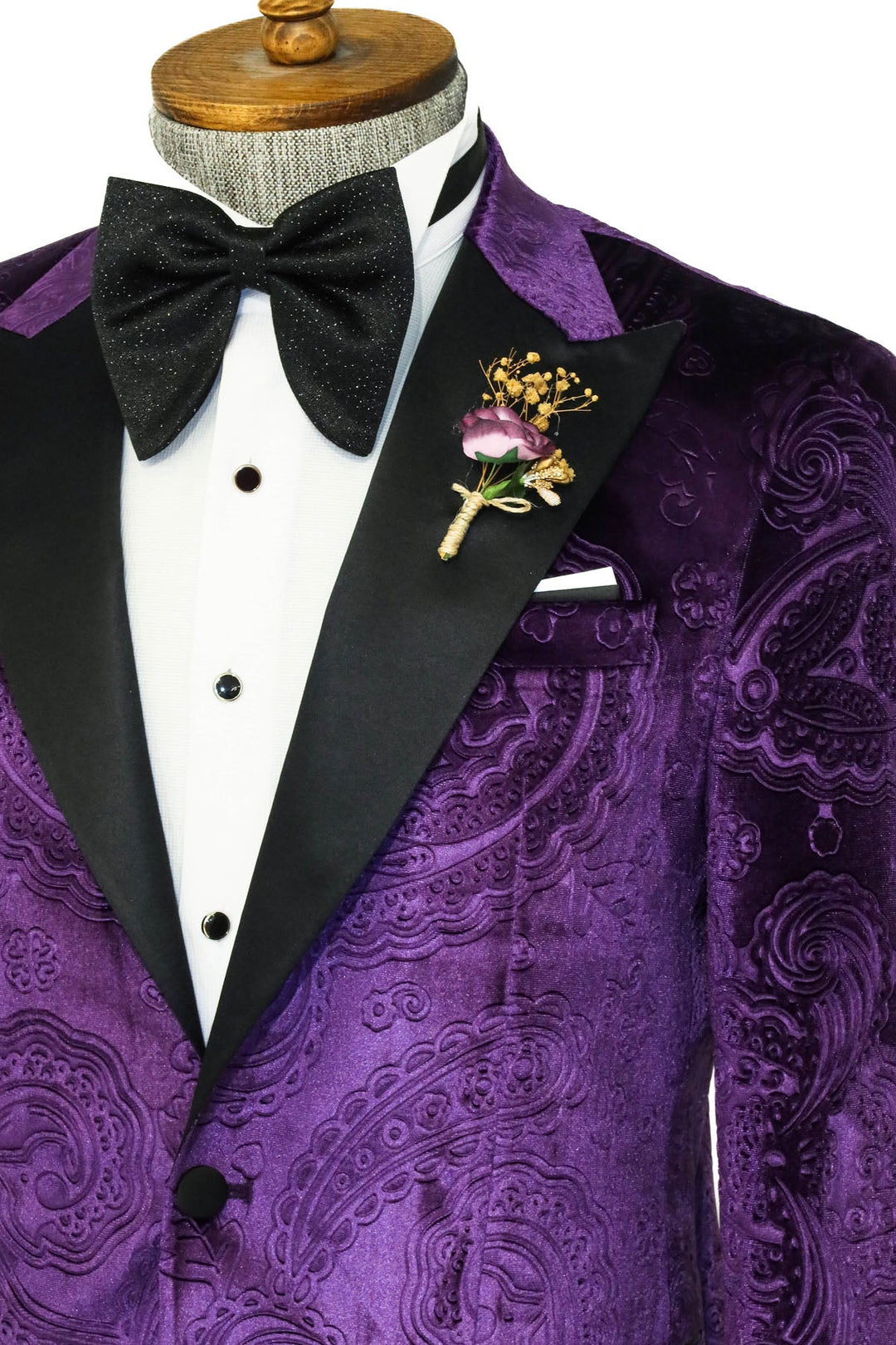 WSS Floral Patterned Velvet Purple Men Prom Blazer  - Singen