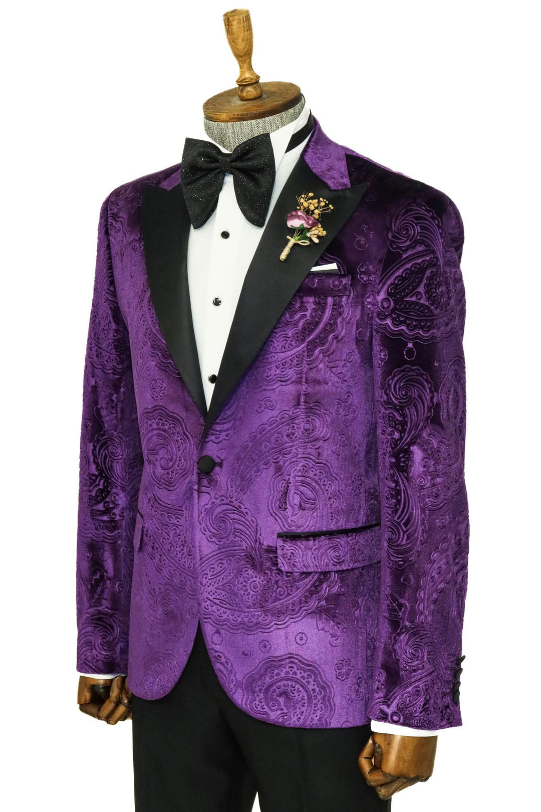 WSS Floral Patterned Velvet Purple Men Prom Blazer  - Singen