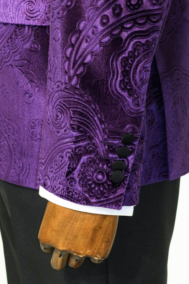 WSS Floral Patterned Velvet Purple Men Prom Blazer  - Singen