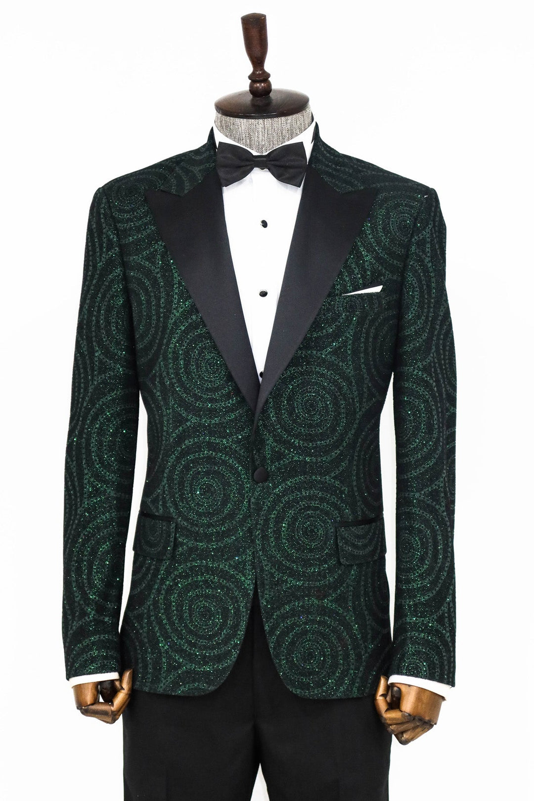 WSS Hypnose Pattern Peak Lapel Slim Fit Green Men Prom Blazer  - Singen