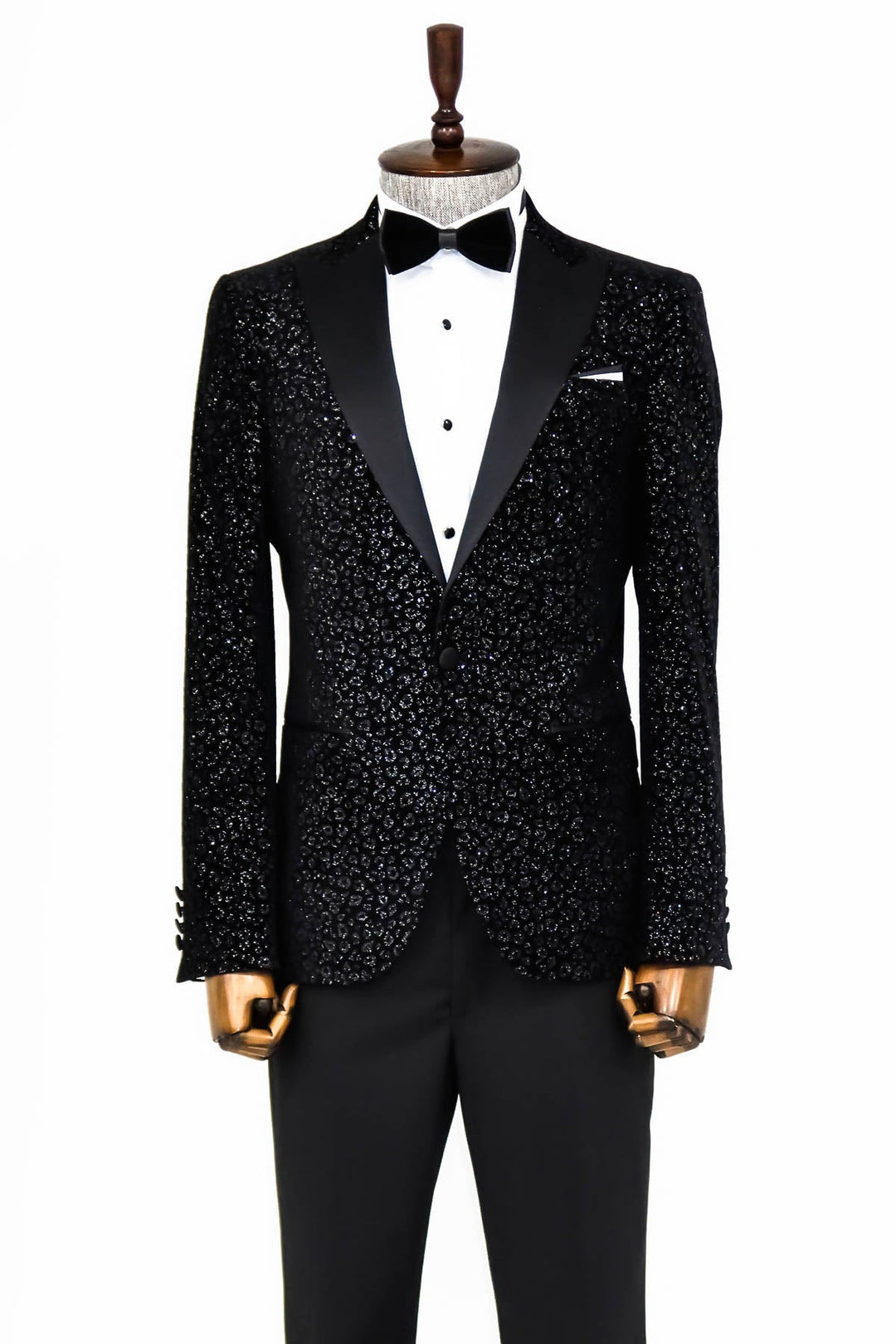 WSS Leopard Pattern Slim Fit Black Men Prom Blazer  - Singen