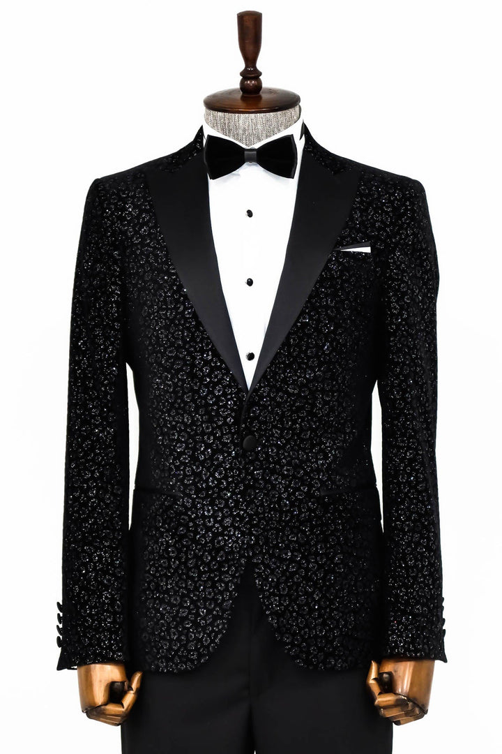 WSS Leopard Pattern Slim Fit Black Men Prom Blazer  - Singen