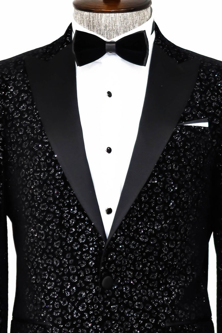 WSS Leopard Pattern Slim Fit Black Men Prom Blazer  - Singen