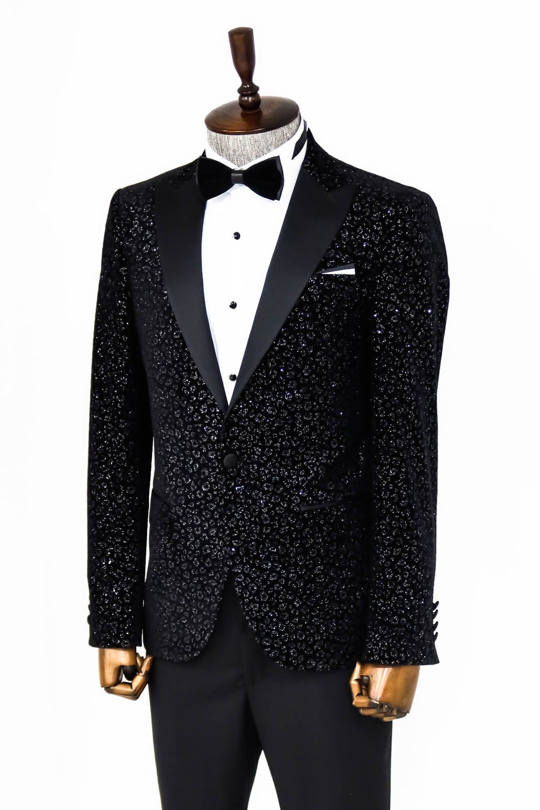 WSS Leopard Pattern Slim Fit Black Men Prom Blazer  - Singen