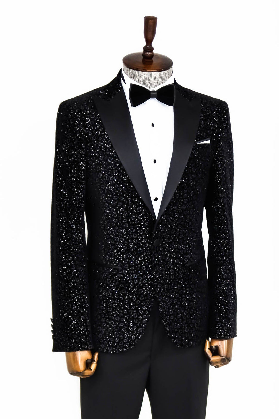 WSS Leopard Pattern Slim Fit Black Men Prom Blazer  - Singen