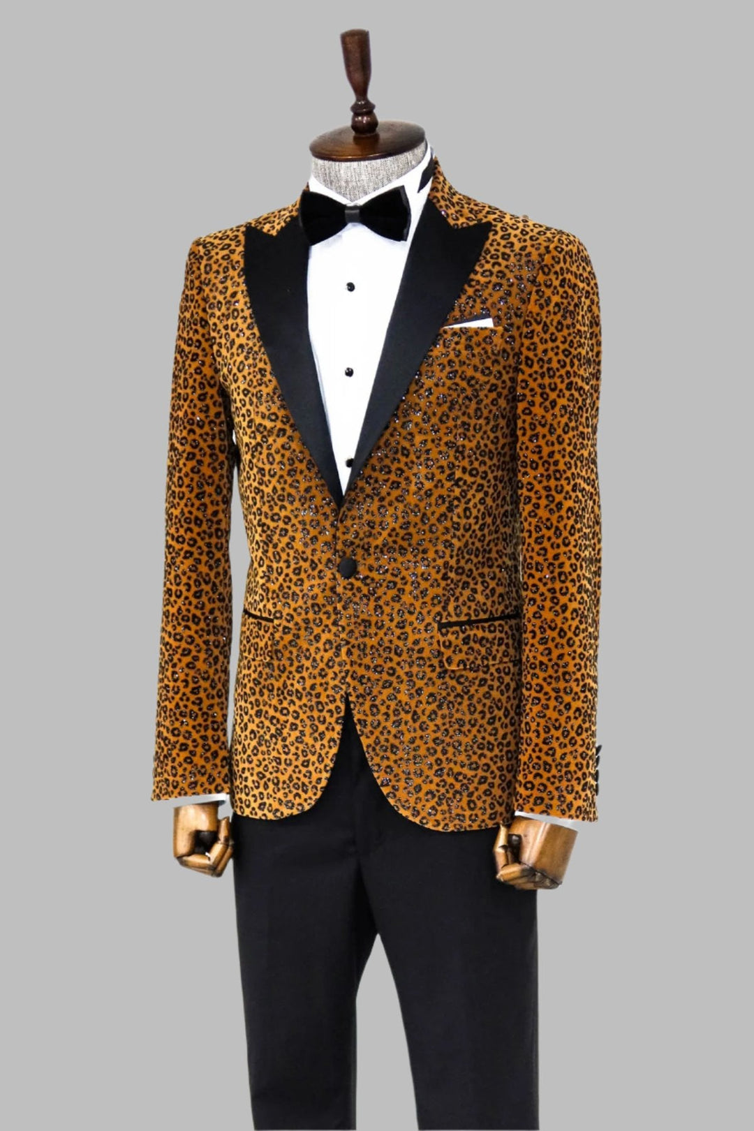 WSS Leopard Pattern Slim Fit Peak Lapel Yellow Men Prom Blazer - Singen