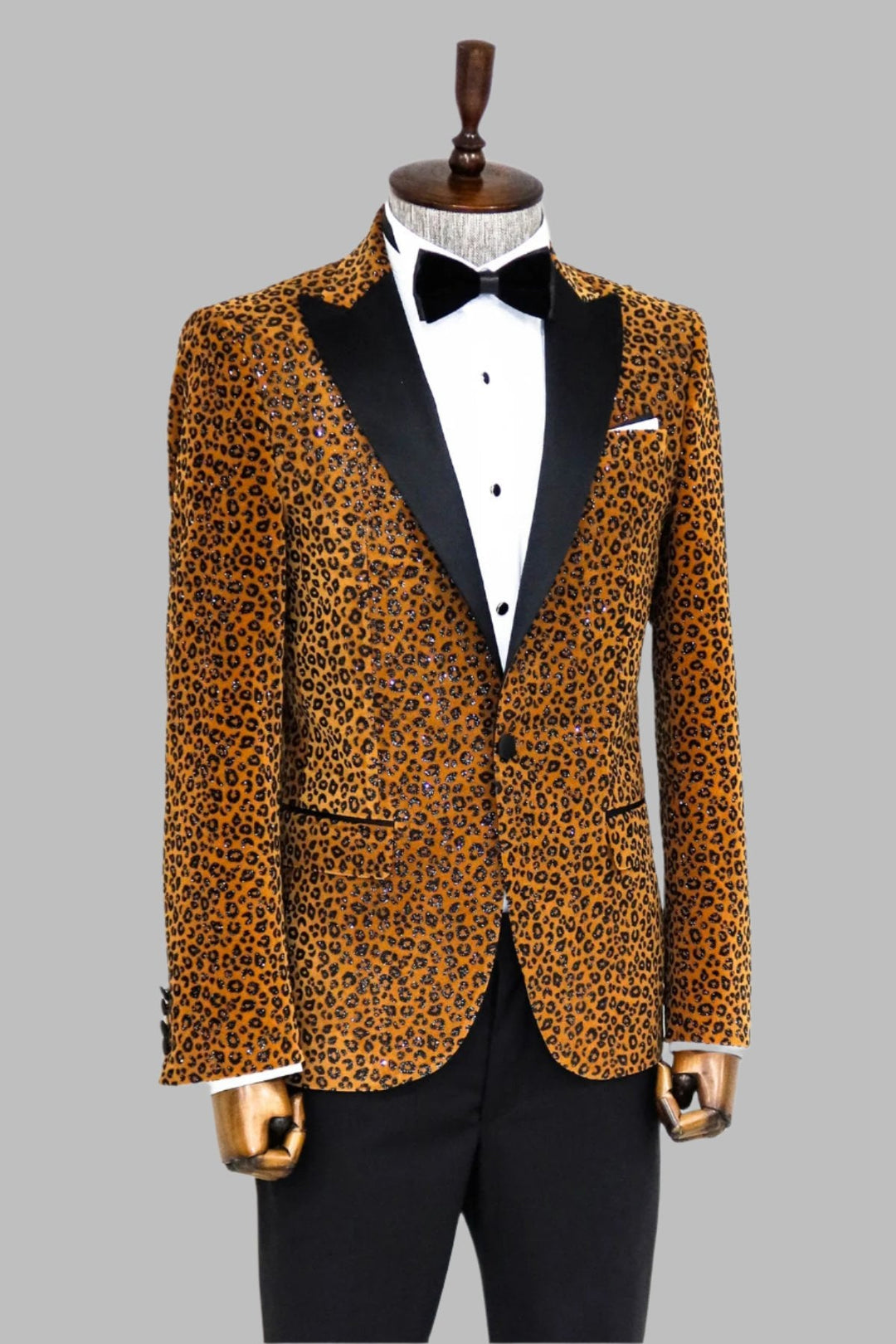 WSS Leopard Pattern Slim Fit Peak Lapel Yellow Men Prom Blazer - Singen