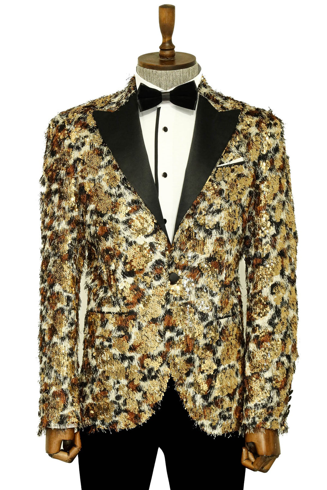 WSS White and Gold Feather Patterned Men's Prom Jacket  - Singen