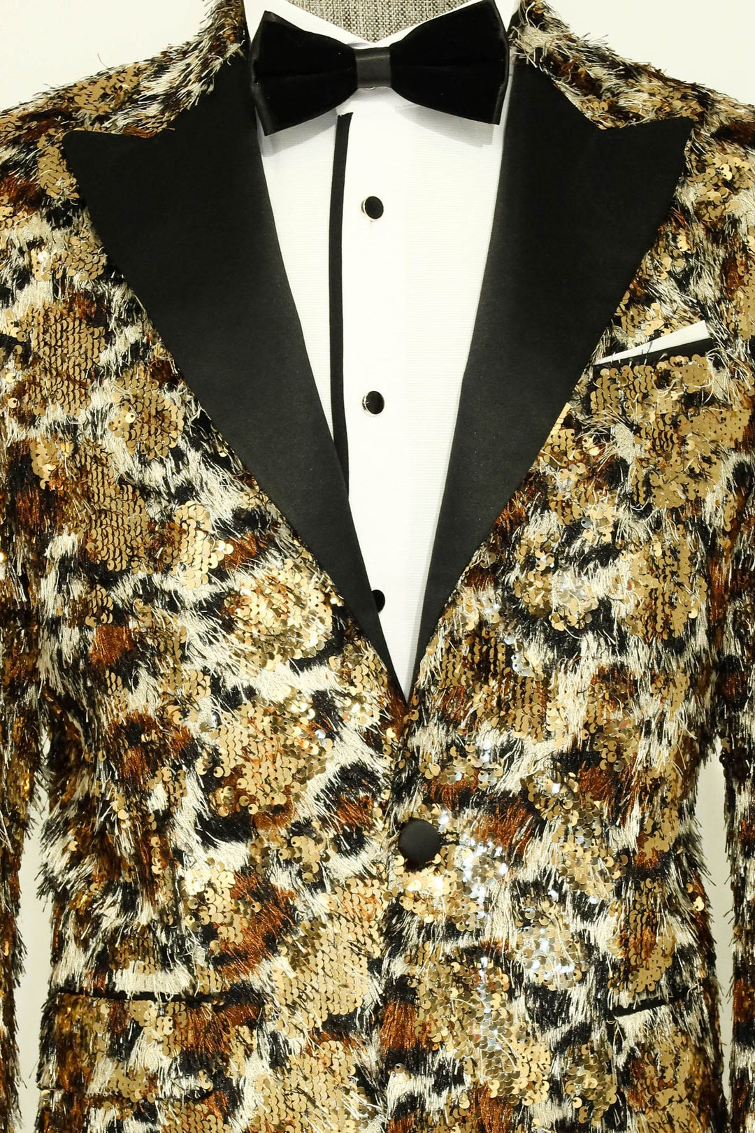 WSS White and Gold Feather Patterned Men's Prom Jacket  - Singen