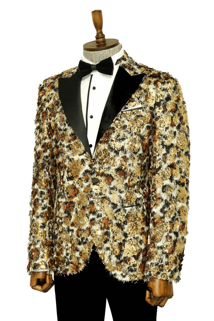 WSS White and Gold Feather Patterned Men's Prom Jacket  - Singen