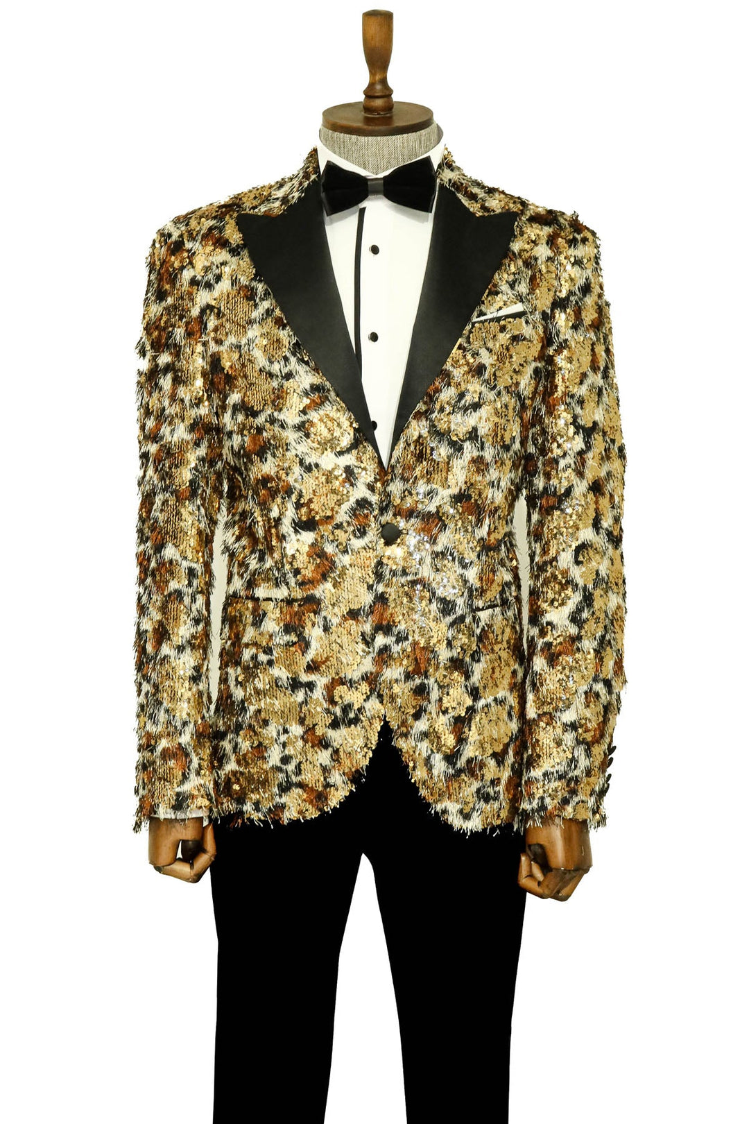 WSS White and Gold Feather Patterned Men's Prom Jacket  - Singen