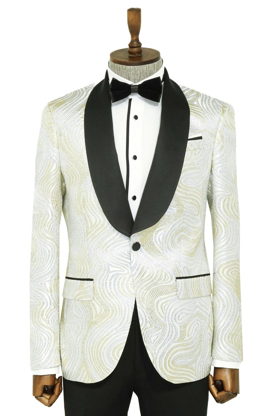 WSS Gold Patterned Over White Men Prom Blazer  - Singen