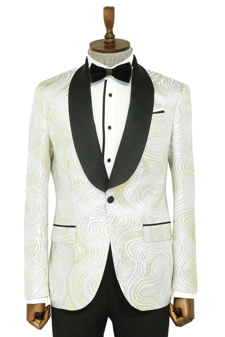 WSS Gold Patterned Over White Men Prom Blazer  - Singen