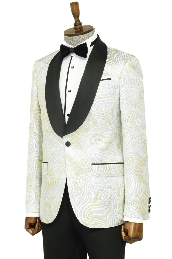 WSS Gold Patterned Over White Men Prom Blazer  - Singen