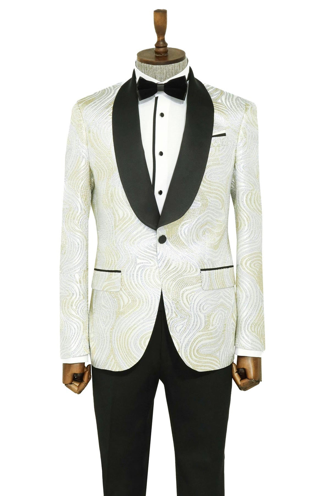 WSS Gold Patterned Over White Men Prom Blazer  - Singen