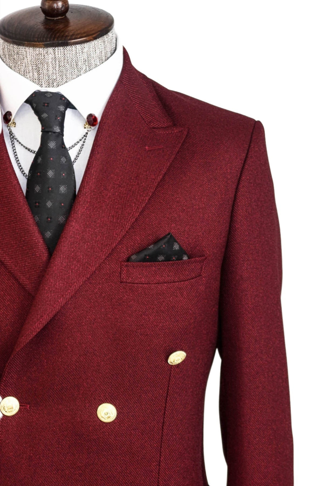 WSS Double Breasted Slim Fit Burgundy Men Blazer  - Singen