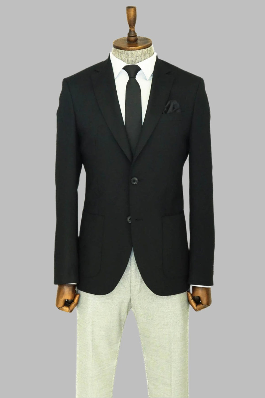 WSS Textured Slim Fit Peak Lapel Black Men Blazer  - Singen